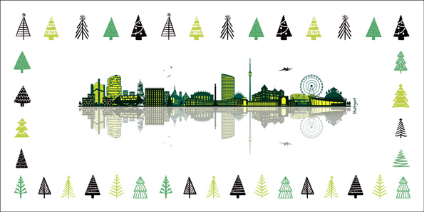 2024 für Firmen | Kategorie Städte Karten | Motiv: Skyline mit Bäumen - Stuttgart - Artikel Nummer 31171-811